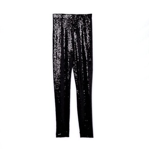 NWT WAYF black all over mini sequin high rise leggings - Picture 7 of 10